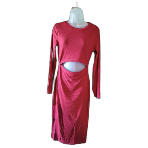 Cut Out Long Sleeve Bodycon Midi Dresses Casual Knit Cocktail Dress Sz XL - Picture 4 of 7